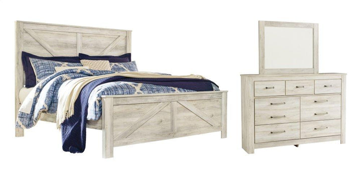 ASHLEY FURNITURE PKG004698 King Crossbuck Panel Bed With Mirrored Dresser