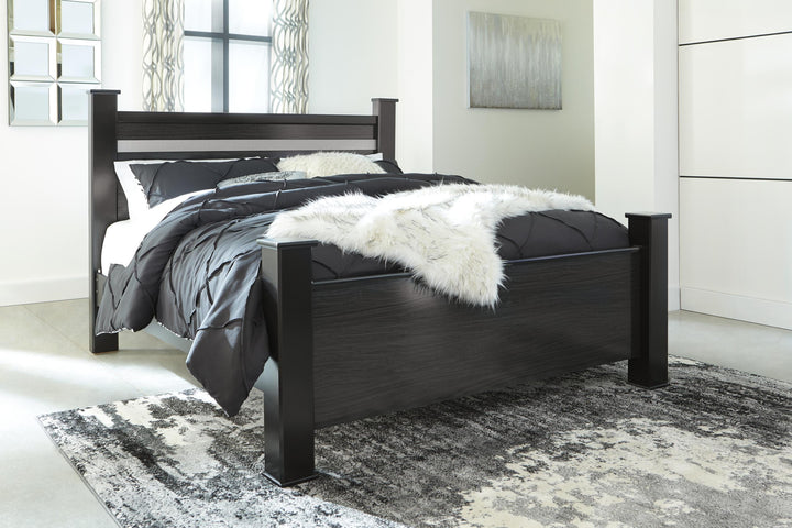 ASHLEY FURNITURE PKG007647 King Poster Bed With Mirrored Dresser and 2 Nightstands