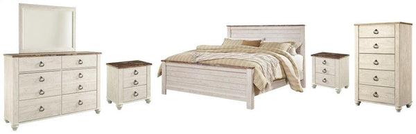 ASHLEY FURNITURE PKG004468 California King Panel Bed With Mirrored Dresser, Chest and 2 Nightstands