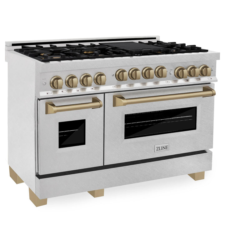 ZLINE KITCHEN AND BATH RGSZSN48G ZLINE Autograph Edition 48" 6.0 cu. ft. Range with Gas Stove and Gas Oven in DuraSnow R Stainless Steel with Accents Color: Gold