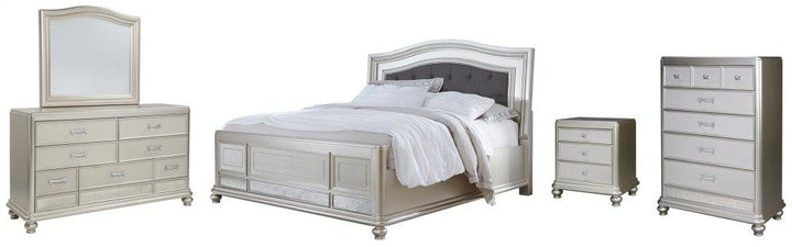 ASHLEY FURNITURE PKG007797 King Panel Bed With Mirrored Dresser, Chest and Nightstand