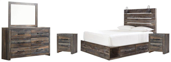 ASHLEY FURNITURE PKG003188 Queen Panel Bed With 4 Storage Drawers With Mirrored Dresser and 2 Nightstands