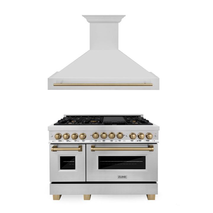 ZLINE KITCHEN AND BATH 2AKPRRGRH48CB ZLINE 48" Autograph Edition Kitchen Package with Stainless Steel Gas Range and Range Hood with Champagne Bronze Accents