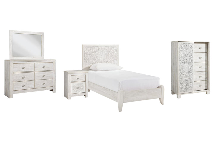 ASHLEY FURNITURE PKG002891 Twin Panel Bed With Mirrored Dresser, Chest and Nightstand