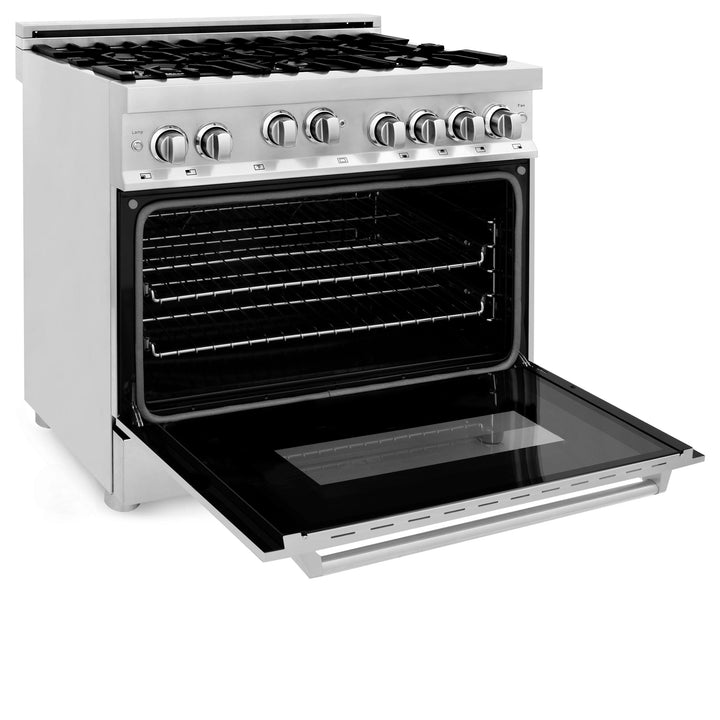 ZLINE KITCHEN AND BATH RGSN36 ZLINE 36" Professional 4.6 cu. ft. 6 Gas on Gas Range in Stainless Steel with Color Door Options Color: ZLINE DuraSnow Stainless Steel