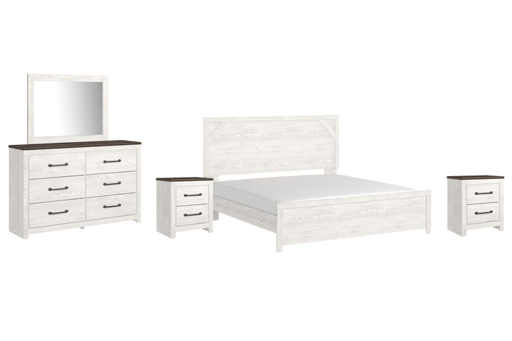 ASHLEY FURNITURE PKG009372 King Panel Bed With Mirrored Dresser and 2 Nightstands