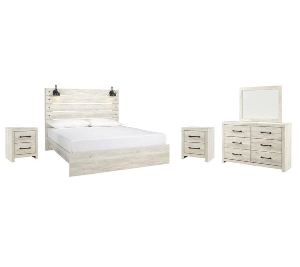 ASHLEY FURNITURE PKG003033 King Panel Bed With Mirrored Dresser and 2 Nightstands
