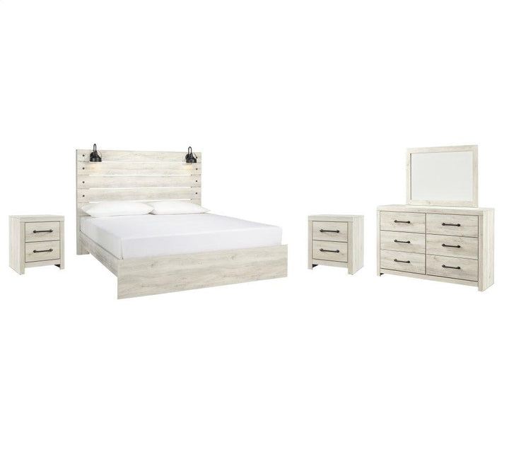 ASHLEY FURNITURE PKG003033 King Panel Bed With Mirrored Dresser and 2 Nightstands