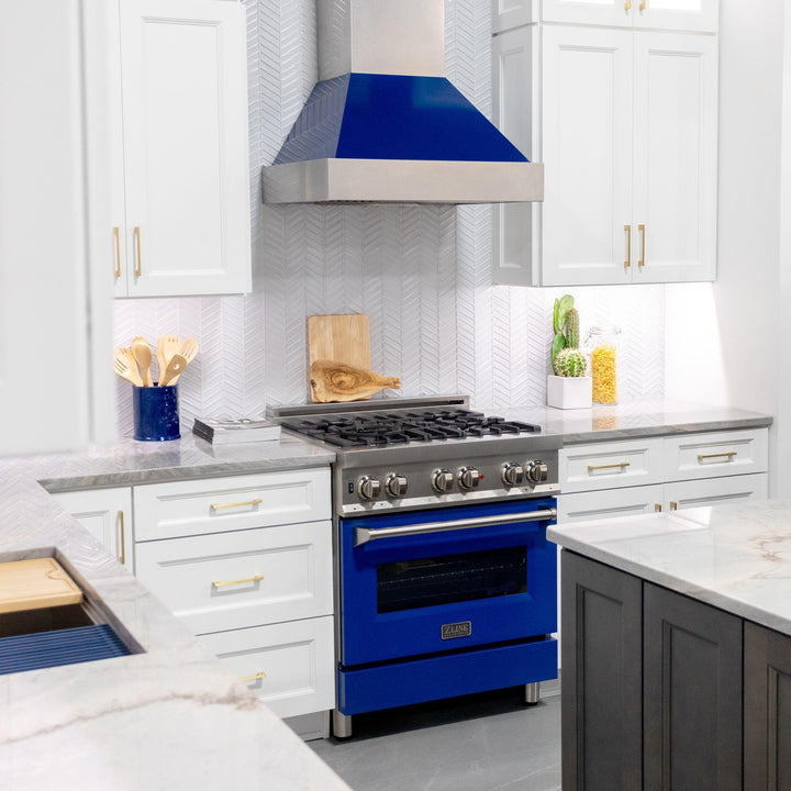 ZLINE KITCHEN AND BATH 8654BG30 ZLINE Ducted ZLINE DuraSnow Stainless Steel R Range Hood with Blue Gloss Shell Size: 30 Inch