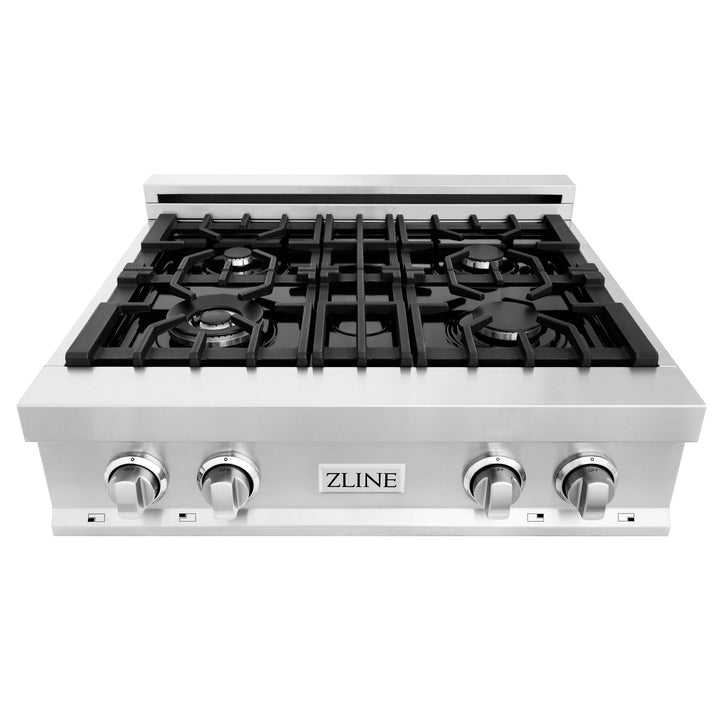 ZLINE KITCHEN AND BATH RTBR30 ZLINE 30" Porcelain Gas Stovetop with 4 Gas Burners Color: Stainless Steel with Brass Burners