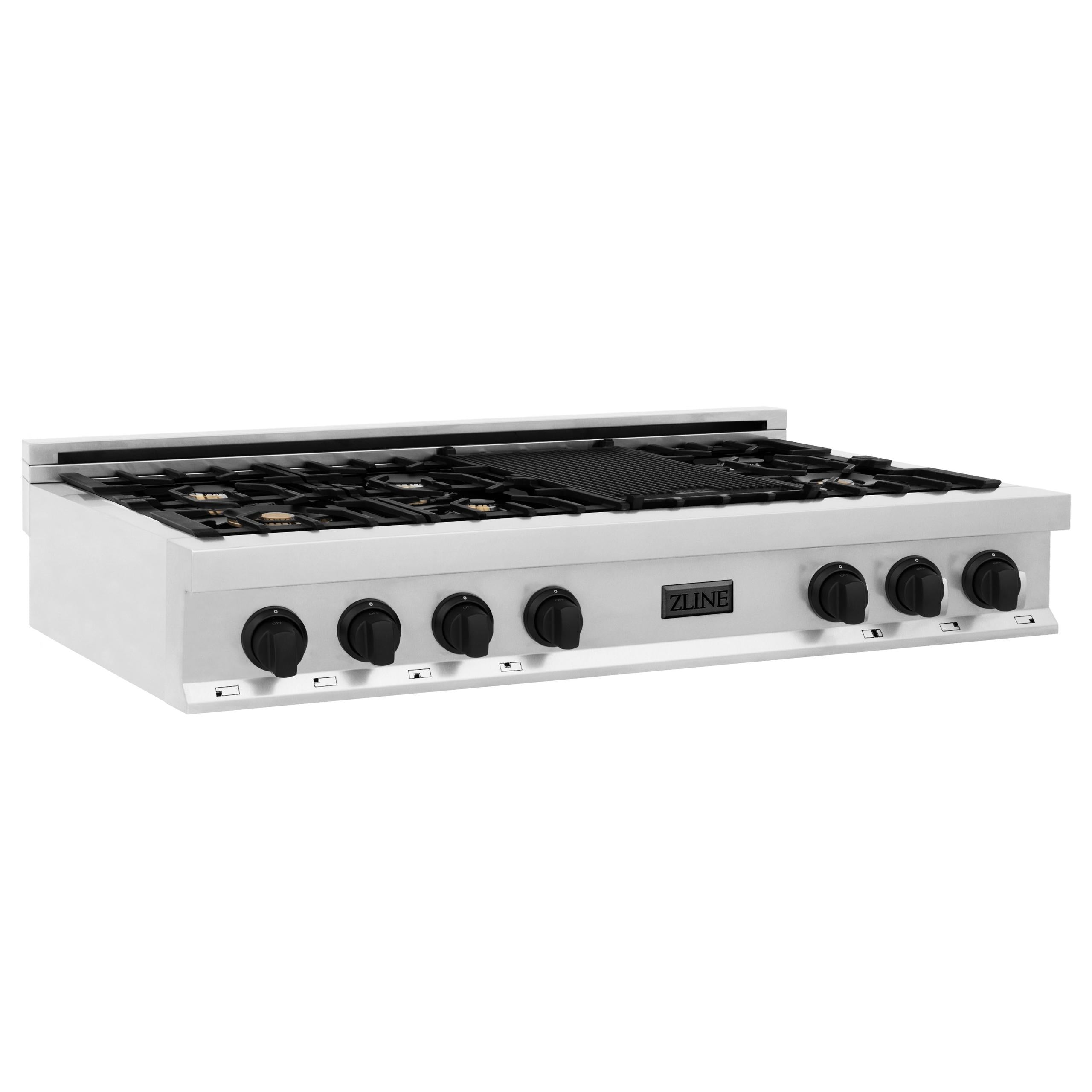 ZLINE KITCHEN AND BATH RTZ48CB ZLINE Autograph Edition 48" Porcelain Rangetop with 7 Gas Burners in Stainless Steel with Accents Color: Champagne Bronze