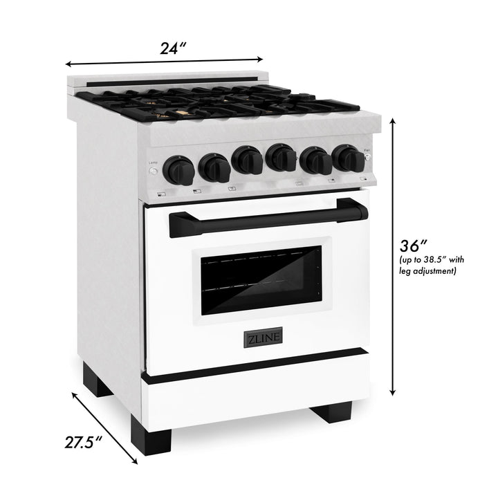 ZLINE KITCHEN AND BATH RGSZWM24CB ZLINE Autograph Edition 24" 2.8 cu. ft. Range with Gas Stove and Gas Oven in DuraSnow R Stainless Steel with White Matte Door and Accents Color: Champagne Bronze