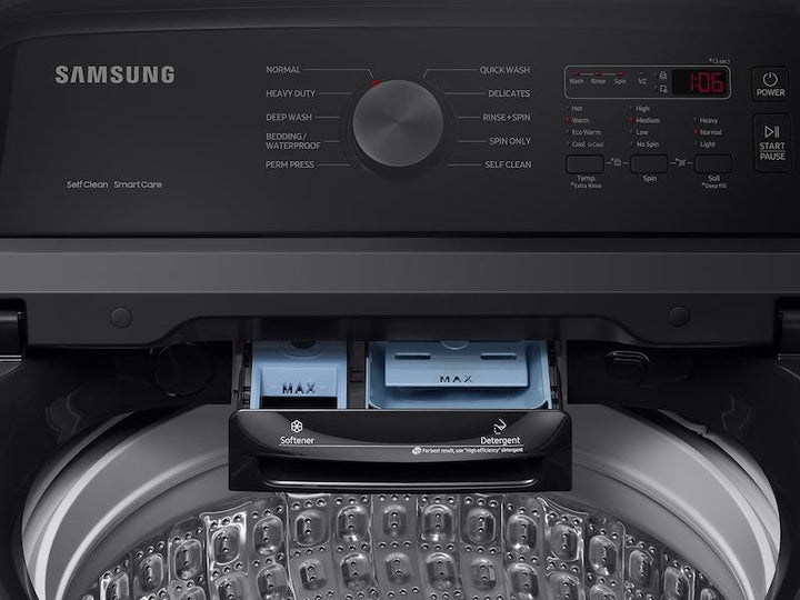 SAMSUNG WA49B5105AV 4.9 cu. ft. Large Capacity Top Load Washer with ActiveWave TM Agitator and Deep Fill in Brushed Black