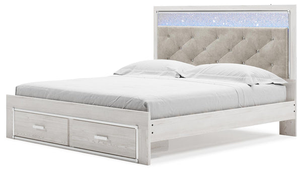 ASHLEY FURNITURE PKG014083 King Upholstered Storage Bed With Mirrored Dresser and Nightstand