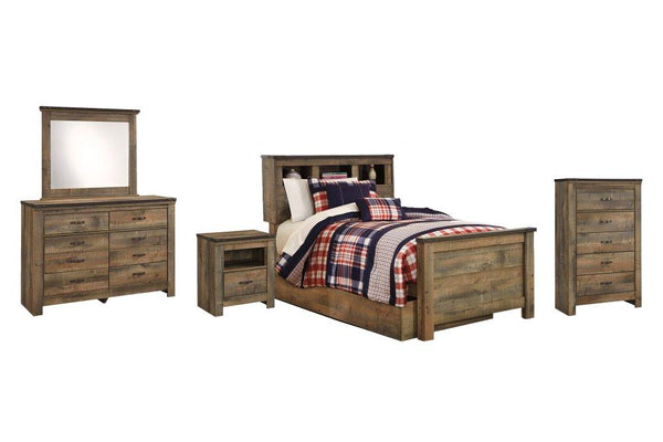 ASHLEY FURNITURE PKG005196 Twin Bookcase Bed With 1 Storage Drawer With Mirrored Dresser, Chest and Nightstand