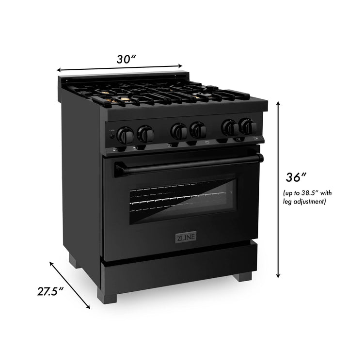 ZLINE KITCHEN AND BATH RABBR30 ZLINE 30" 4.0 cu. ft. Dual Fuel Range with Gas Stove and Electric Oven in Black Stainless Steel with Brass Burners