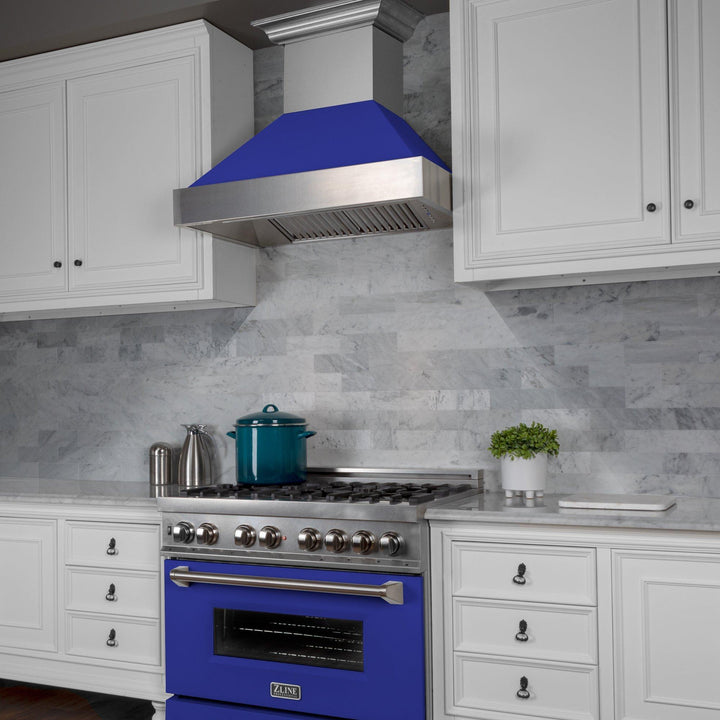 ZLINE KITCHEN AND BATH 8654BM30 ZLINE Ducted ZLINE DuraSnow Stainless Steel R Range Hood with Blue Matte Shell Size: 30 Inch