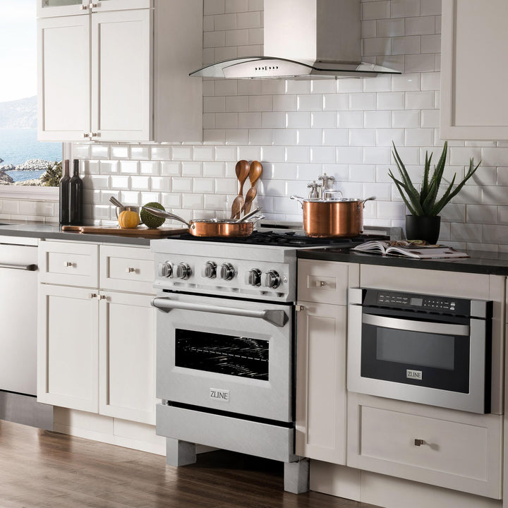 ZLINE KITCHEN AND BATH RGSWM30 ZLINE 30" 4.0 cu. ft. Range with Gas Stove and Gas Oven in DuraSnow R Stainless Steel with Color Door Options Color: White Matte