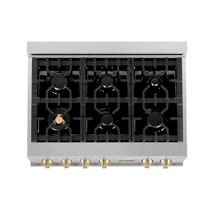 ZLINE KITCHEN AND BATH RTSZ36CB ZLINE Autograph Edition 36" Porcelain Rangetop with 6 Gas Burners in DuraSnow R Stainless Steel with Accents Size: Champagne Bronze