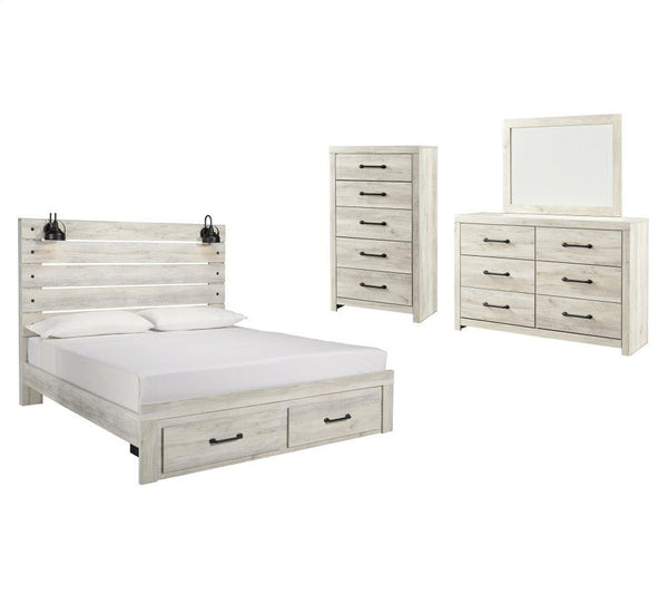ASHLEY FURNITURE PKG003046 King Panel Bed With 2 Storage Drawers With Mirrored Dresser and Chest
