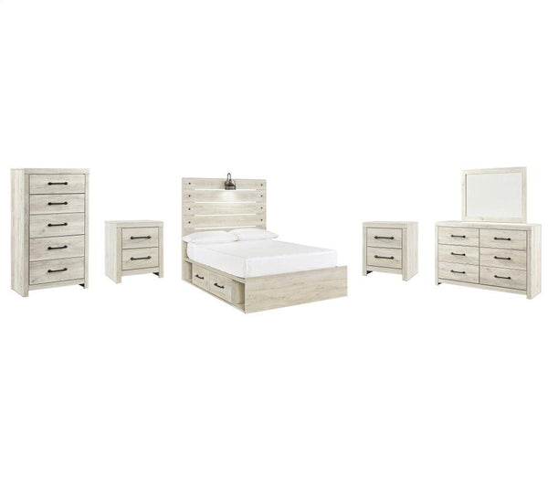 ASHLEY FURNITURE PKG002992 Full Panel Bed With 2 Storage Drawers With Mirrored Dresser, Chest and 2 Nightstands