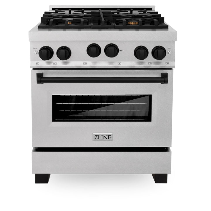 ZLINE KITCHEN AND BATH RGSZSN30MB ZLINE 30" 4.0 cu. ft. Range with Gas Stove and Gas Oven in DuraSnow R Stainless Steel with Accents Accent: Matte Black