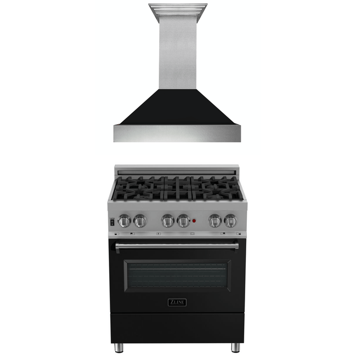 ZLINE KITCHEN AND BATH 2KPRASBLMRH30 ZLINE 30" Kitchen Package with DuraSnow R Stainless Steel Dual Fuel Range with Black Matte Door and Convertible Vent Range Hood