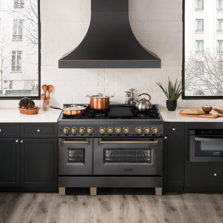 ZLINE KITCHEN AND BATH RGBZ48G ZLINE Autograph Edition 48" 6.0 cu. ft. Range with Gas Stove and Gas Oven in Black Stainless Steel with Accents Color: Gold