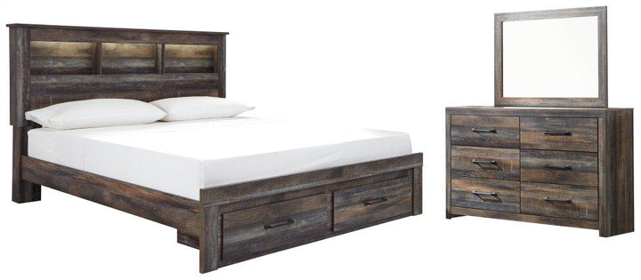 ASHLEY FURNITURE PKG003247 King Bookcase Bed With 2 Storage Drawers With Mirrored Dresser