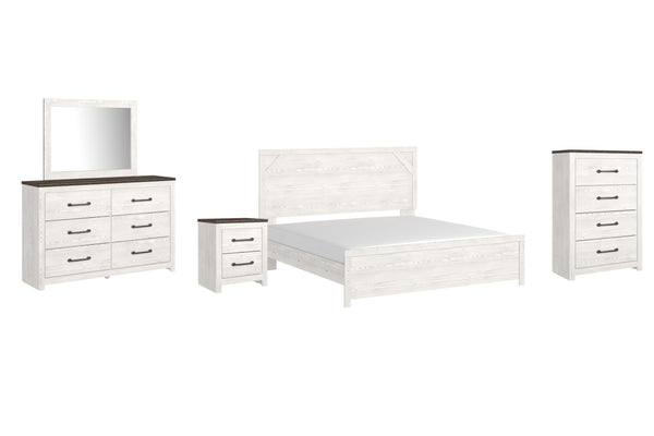 ASHLEY FURNITURE PKG009374 King Panel Bed With Mirrored Dresser, Chest and Nightstand