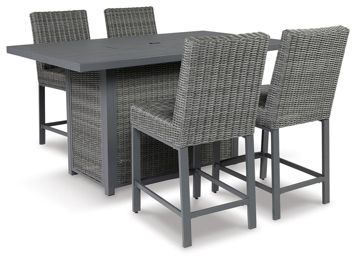 ASHLEY FURNITURE PKG013870 Outdoor Bar Table and 4 Barstools