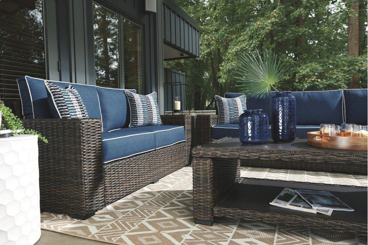 ASHLEY FURNITURE PKG008826 Outdoor Sofa and Loveseat With Coffee Table