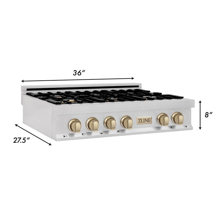 ZLINE KITCHEN AND BATH RTSZ36CB ZLINE Autograph Edition 36" Porcelain Rangetop with 6 Gas Burners in DuraSnow R Stainless Steel with Accents Size: Champagne Bronze