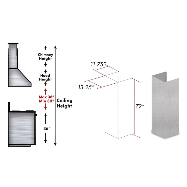 ZLINE KITCHEN AND BATH 8654E ZLINE 61" DuraSnow R Stainless Steel Extended Chimney and Crown