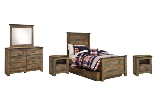 ASHLEY FURNITURE PKG005210 Twin Panel Bed With 1 Storage Drawer With Mirrored Dresser and 2 Nightstands