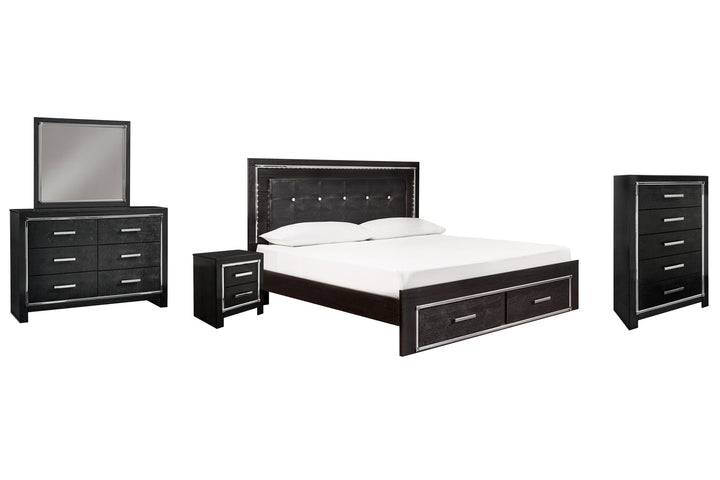 ASHLEY FURNITURE PKG008329 King Panel Bed With Storage With Mirrored Dresser, Chest and Nightstand