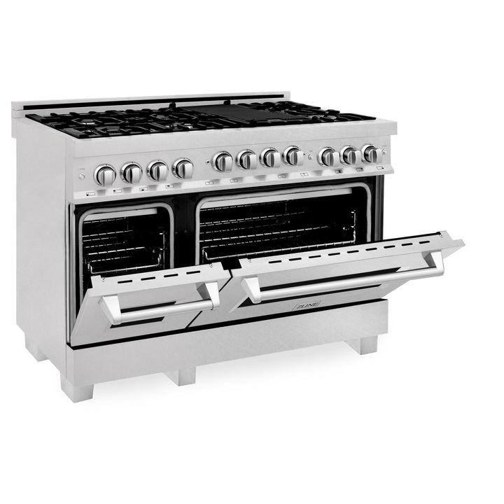 ZLINE KITCHEN AND BATH RGSSNBR48 ZLINE 48" 6.0 cu. ft. Range with Gas Stove and Gas Oven in ZLINE DuraSnow Stainless Steel R Color: DuraSnow Stainless Steel with Brass Burners