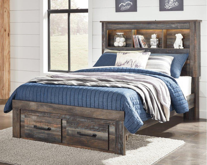 ASHLEY FURNITURE PKG003237 Full Bookcase Bed With 2 Storage Drawers With Mirrored Dresser and Chest