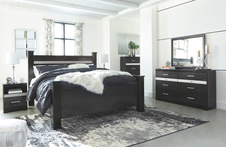 ASHLEY FURNITURE PKG007646 King Poster Bed With Mirrored Dresser, Chest and 2 Nightstands