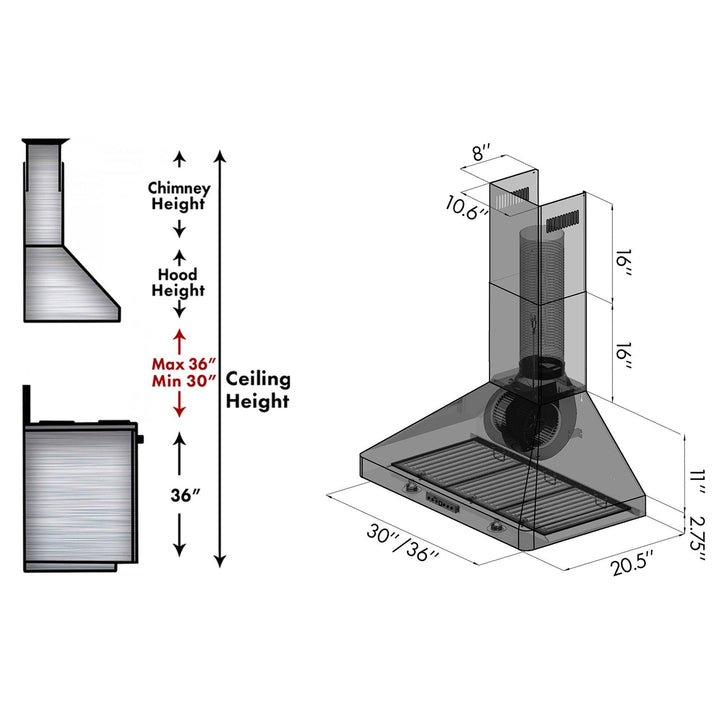 ZLINE KITCHEN AND BATH KF230 ZLINE Convertible Vent Wall Mount Range Hood in Stainless Steel Size: 30 Inch