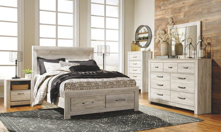 ASHLEY FURNITURE PKG004722 Queen Platform Bed With 2 Storage Drawers With Mirrored Dresser, Chest and Nightstand