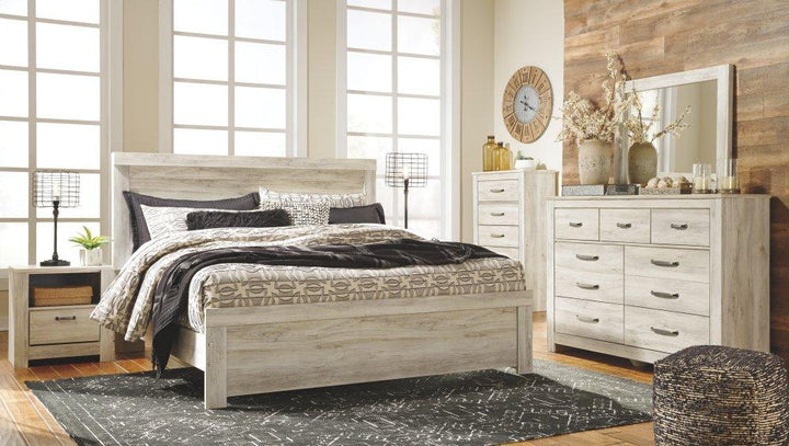 ASHLEY FURNITURE PKG004738 King Panel Bed With Mirrored Dresser, Chest and Nightstand