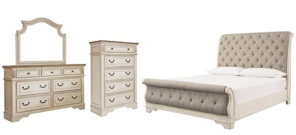 ASHLEY FURNITURE PKG006652 California King Sleigh Bed With Mirrored Dresser and Chest