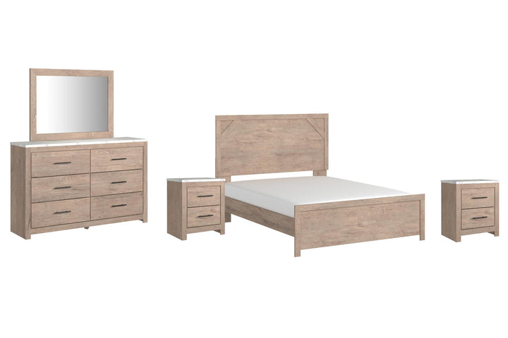 ASHLEY FURNITURE PKG009384 Queen Panel Bed With Mirrored Dresser and 2 Nightstands