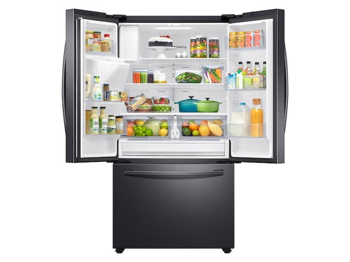 SAMSUNG RF27T5501SG 26.5 cu. ft. Large Capacity 3-Door French Door Refrigerator with Family Hub TM and External Water & Ice Dispenser in Black Stainless Steel