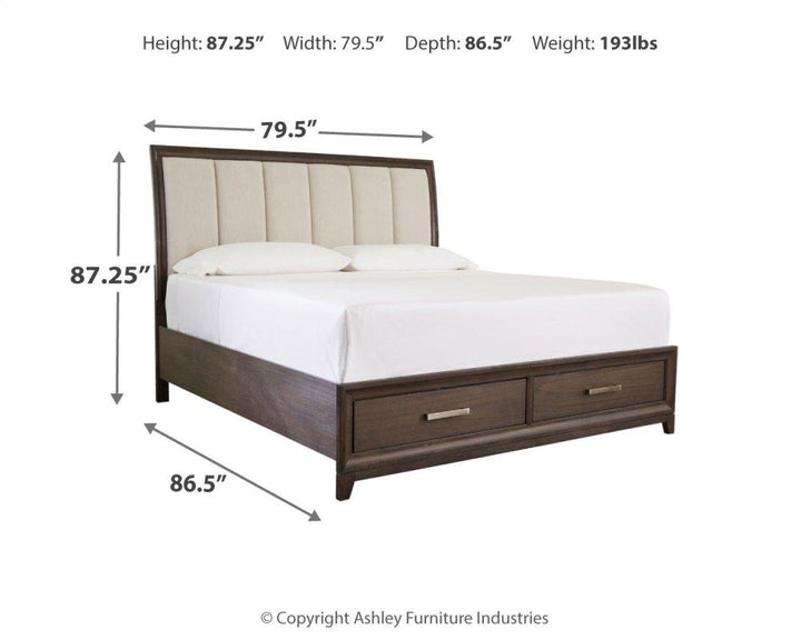 ASHLEY FURNITURE PKG005242 King Panel Bed With 2 Storage Drawers With Mirrored Dresser and 2 Nightstands