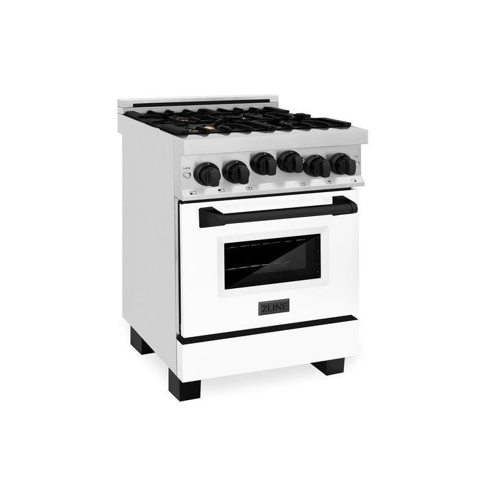 ZLINE KITCHEN AND BATH RGZWM24MB ZLINE Autograph Edition 24" 2.8 cu. ft. Range with Gas Stove and Gas Oven in Stainless Steel with White Matte Door and Matte Black Accents Color: Matte Black