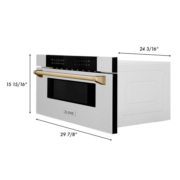 ZLINE KITCHEN AND BATH MWDZ30SSCB ZLINE Autograph Edition 30" 1.2 cu. ft. Built-In Microwave Drawer in Fingerprint Resistant Stainless Steel with Accents Color: Champagne Bronze