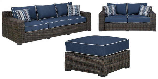 ASHLEY FURNITURE PKG008827 Outdoor Sofa, Loveseat and Ottoman