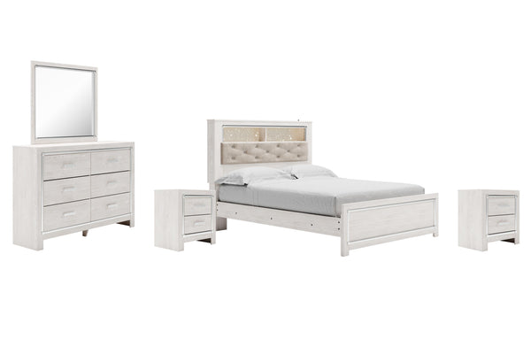 ASHLEY FURNITURE PKG009432 Queen Panel Bookcase Bed With Mirrored Dresser and 2 Nightstands